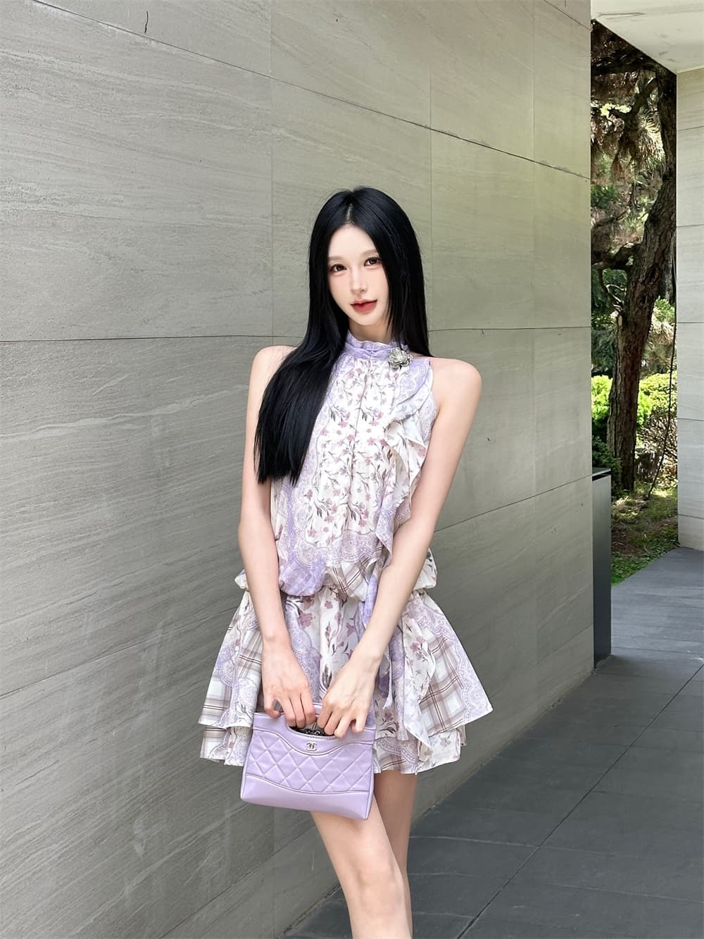 꽃 틈 이야기 낭만주의 레트로 꽃무늬 행침 목 리본 드레스 미니 스커트 상세 이미지 3