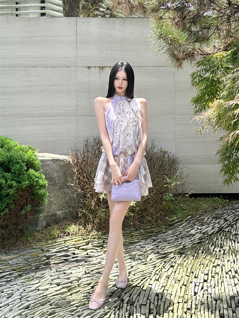 꽃 틈 이야기 낭만주의 레트로 꽃무늬 행침 목 리본 드레스 미니 스커트 상세 이미지 9