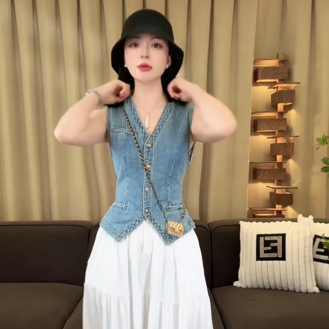 완료 조금 피카소 조끼 새로운 패션 마 오래된 레트로 데님 베스트 조끼 이미지 5