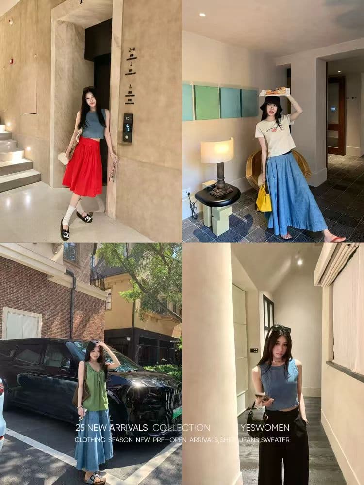 2026 후지산 데님 여름 새로운 조끼 우산 치마 치마 데님 세트 여성 투피스 세트 이미지 3