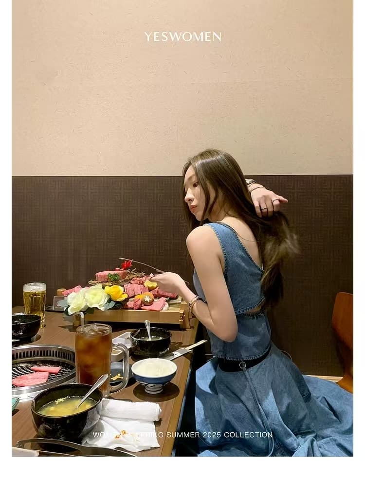 2026 후지산 데님 여름 새로운 조끼 우산 치마 치마 데님 세트 여성 투피스 세트 상세 이미지 6
