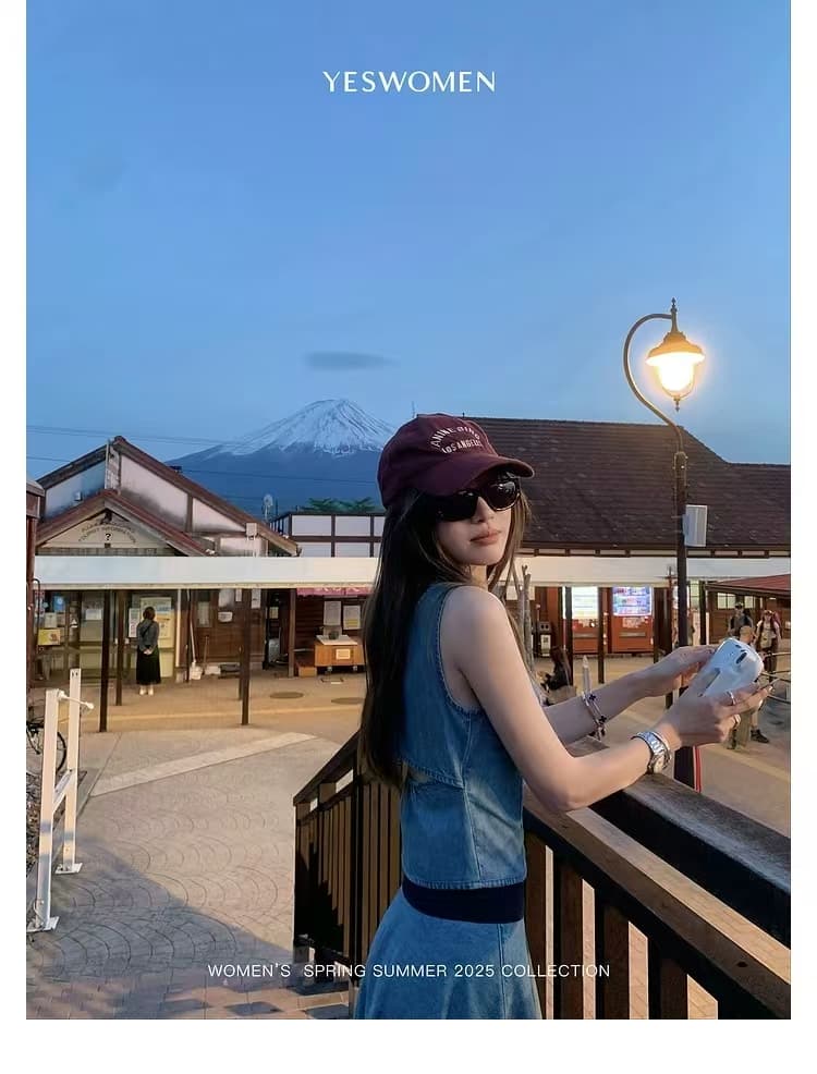 2026 후지산 데님 여름 새로운 조끼 우산 치마 치마 데님 세트 여성 투피스 세트 상세 이미지 7