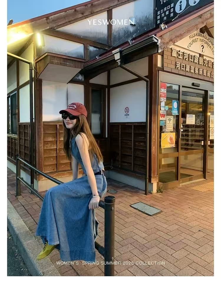 2026 후지산 데님 여름 새로운 조끼 우산 치마 치마 데님 세트 여성 투피스 세트 상세 이미지 10