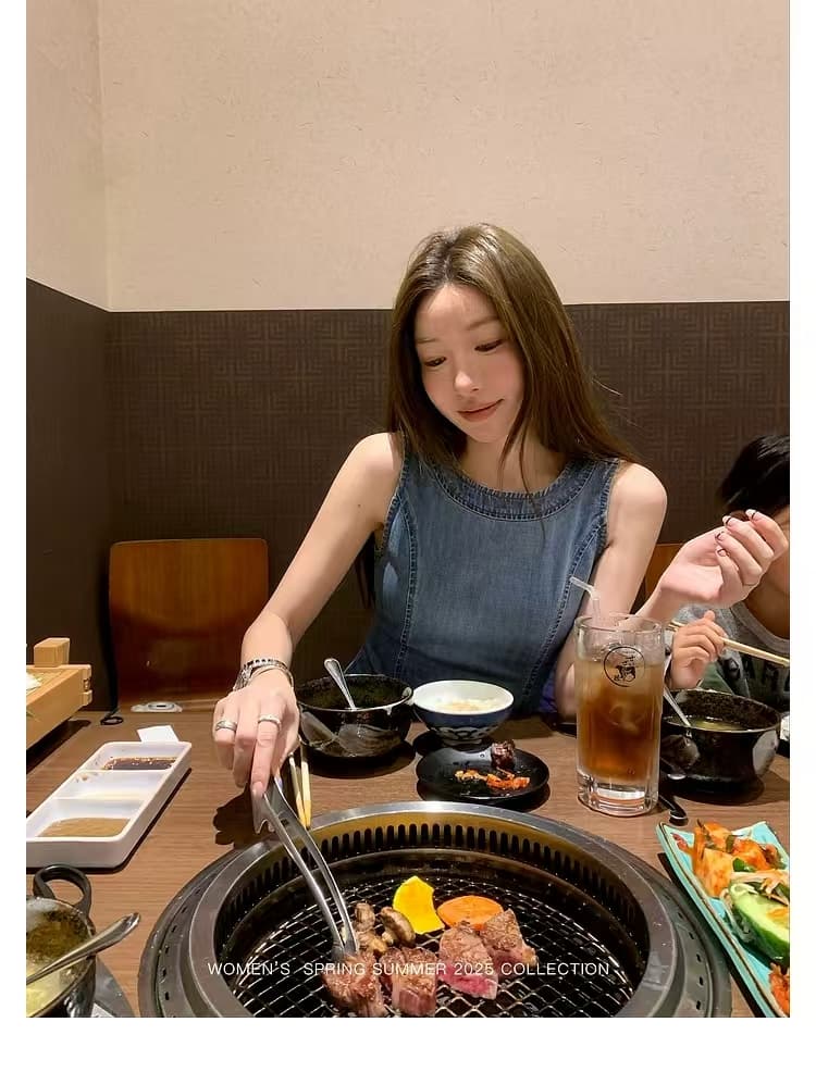 2026 후지산 데님 여름 새로운 조끼 우산 치마 치마 데님 세트 여성 투피스 세트 상세 이미지 12