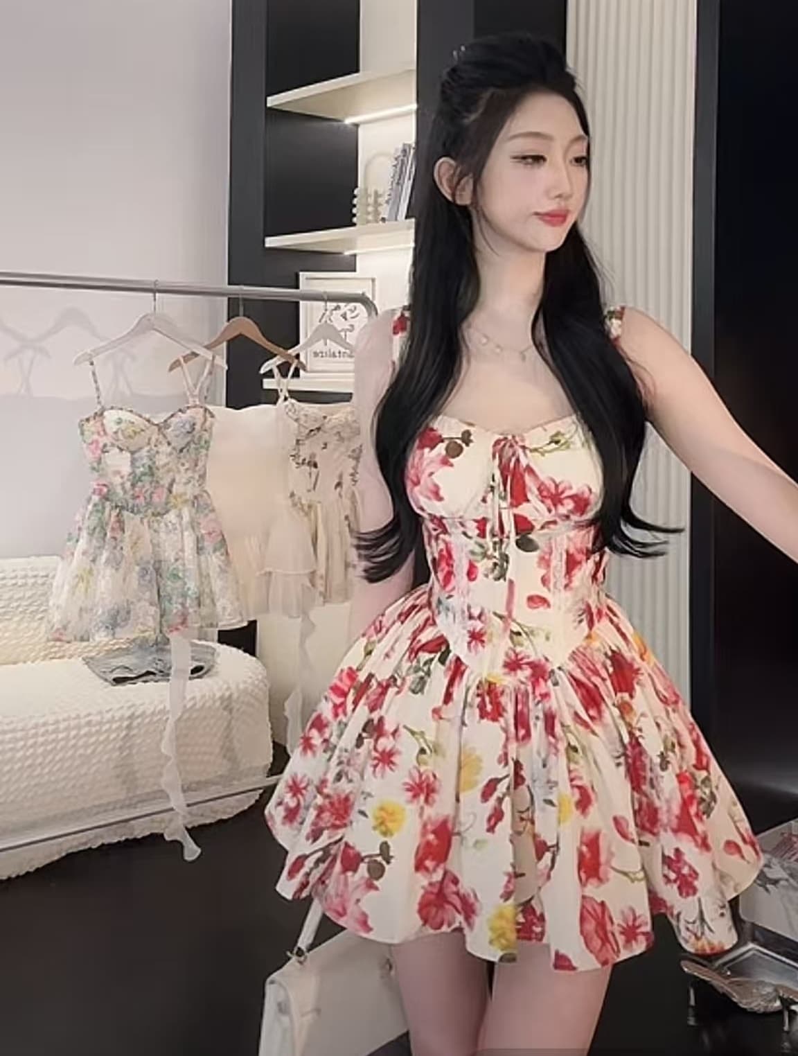 나 벤 아름 답 고 요염하다 프랑스식 순수한 욕망 바람 꽃무늬 튜브탑 슬립 펀 센스 여자 드레스 이미지 4