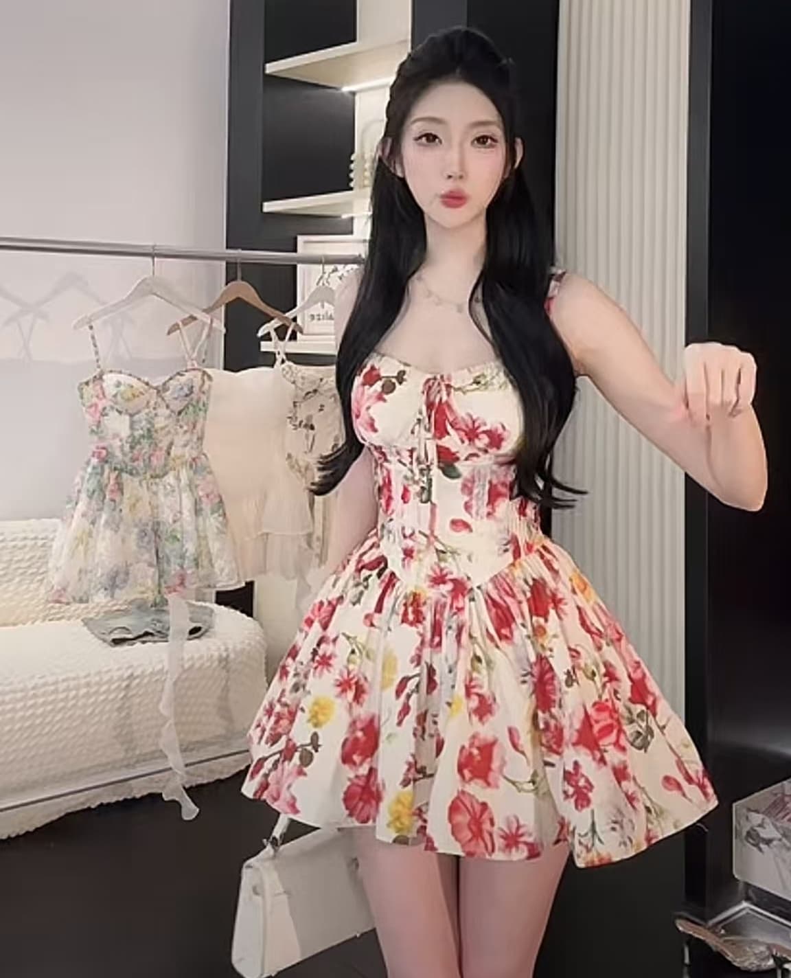 나 벤 아름 답 고 요염하다 프랑스식 순수한 욕망 바람 꽃무늬 튜브탑 슬립 펀 센스 여자 드레스 상세 이미지 13