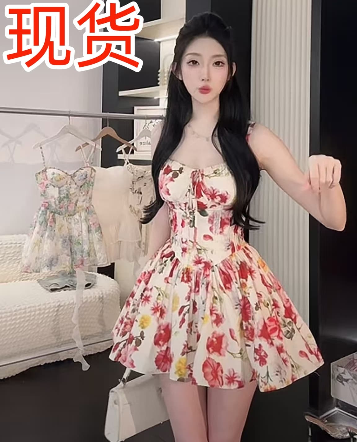 나 벤 아름 답 고 요염하다 프랑스식 순수한 욕망 바람 꽃무늬 튜브탑 슬립 펀 센스 여자 드레스 이미지 2