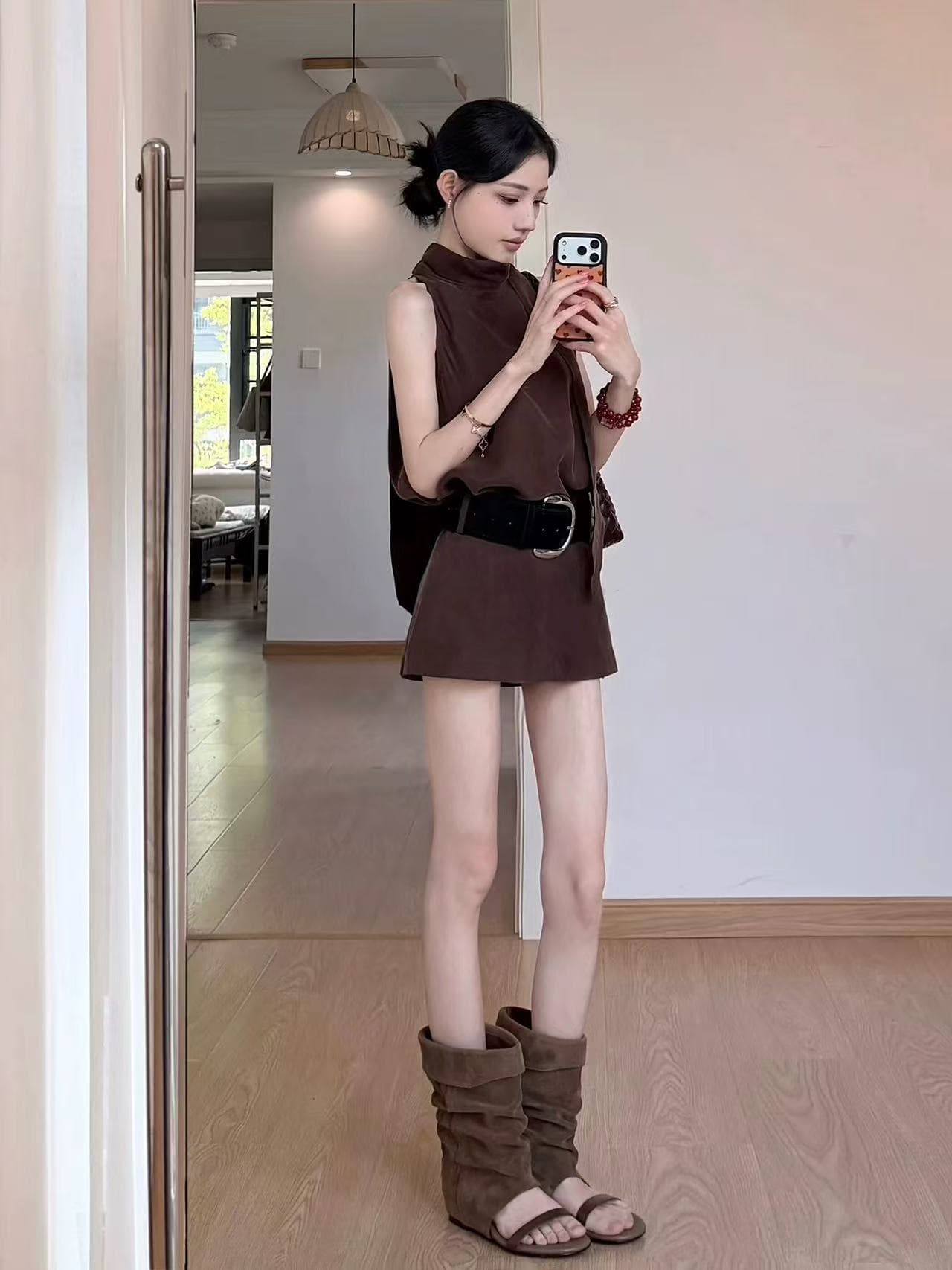 아름다움 라드. 바람 민소매 조끼 여성 드레스 2026 여름 새로운 패션 허리 수축 슬림해 보이는 품격 다용도 미니 스커트 상세 이미지 3