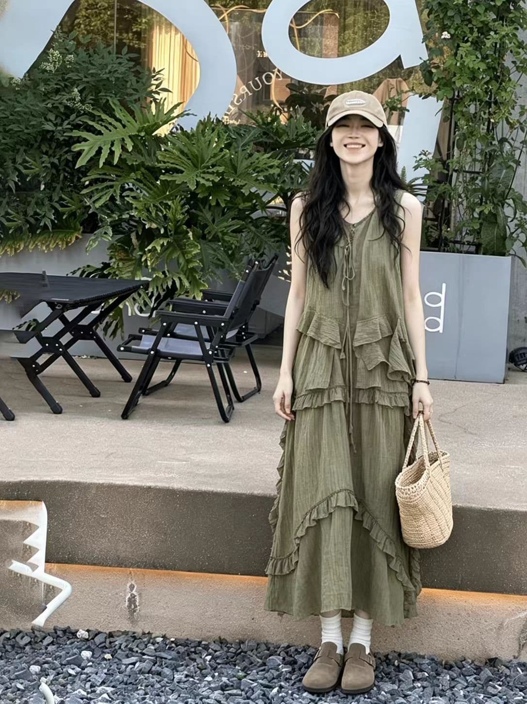 fe 한 물품 보여주기 섹션 모래 언덕 그것 꽃 헤일로 염색 예술 느긋한 디자인 센스 맨위 반 스커트 세트 이미지 5