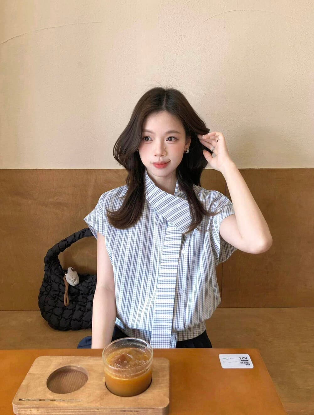 2026 학원 스타일 한 부서 몸매 가꾸기 슬림해 보이는 체크무늬 리본 작은 날다 소매 셔츠 반 스커트 투피스 슈트 상세 이미지 3