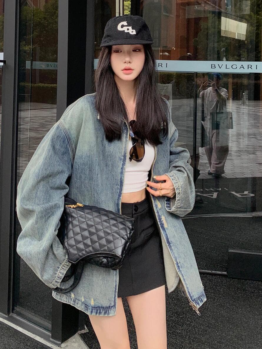 마 오래된 찢어진 데님 여성 코트 봄 새로운 캐주얼 루즈핏 아메리칸 레트로 재킷 맨위 상세 이미지 3