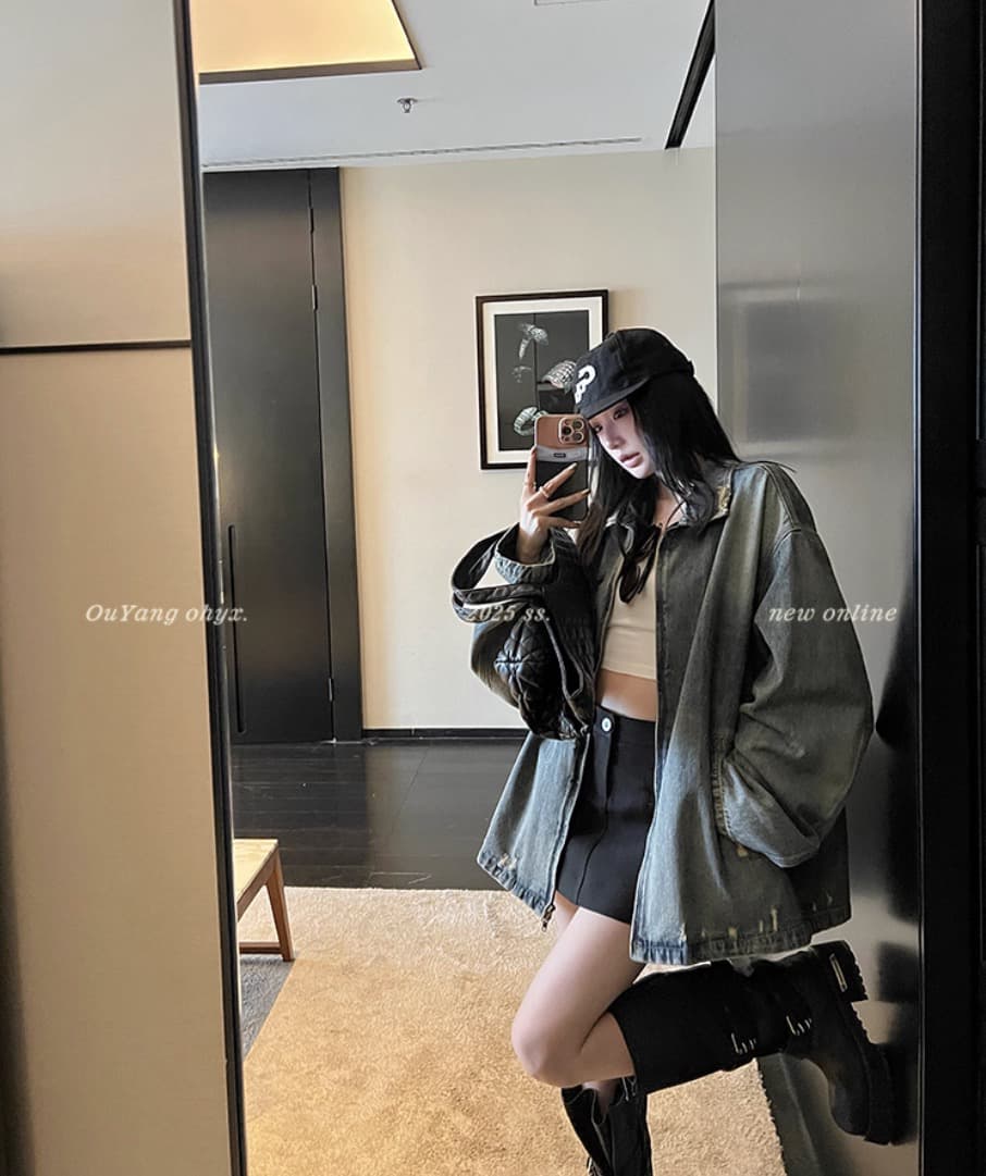 마 오래된 찢어진 데님 여성 코트 봄 새로운 캐주얼 루즈핏 아메리칸 레트로 재킷 맨위 이미지 5