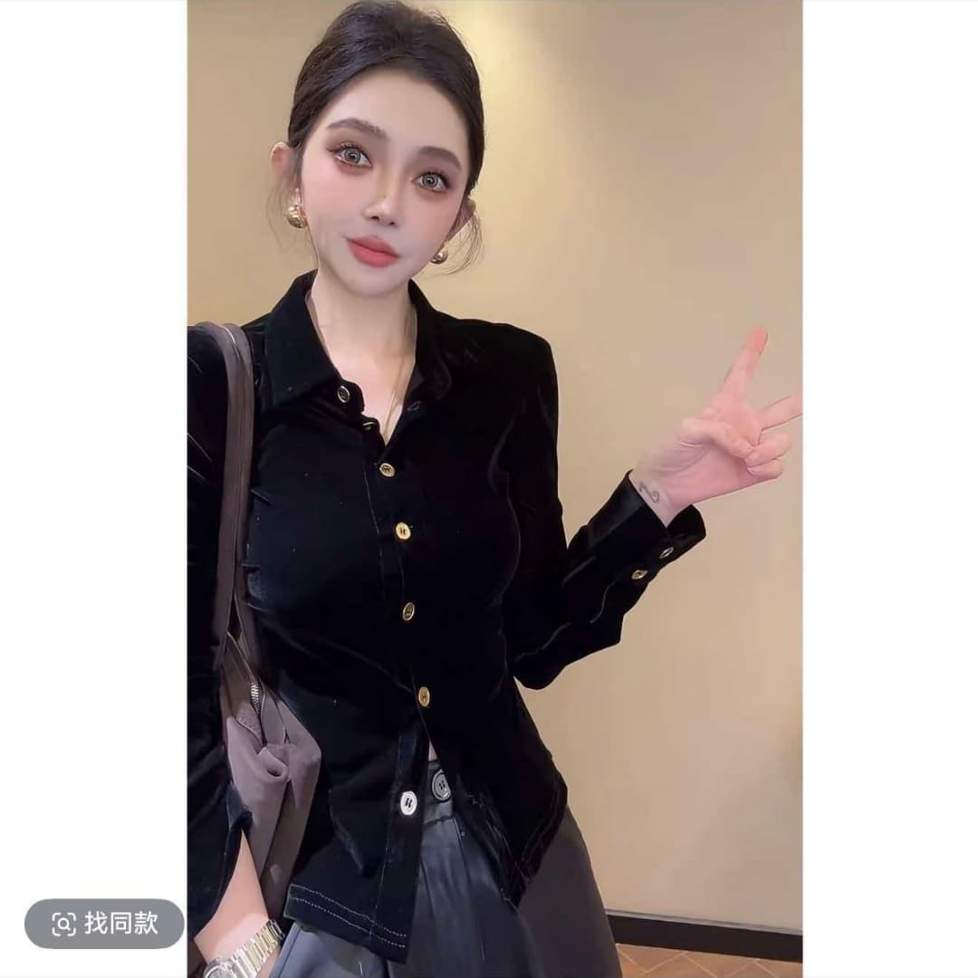 2026 가을 겨울 패션 품격 슬림해 보이는 다용도 스탠드 칼라 벨벳 셔츠 긴팔 맨위 상세 이미지 3