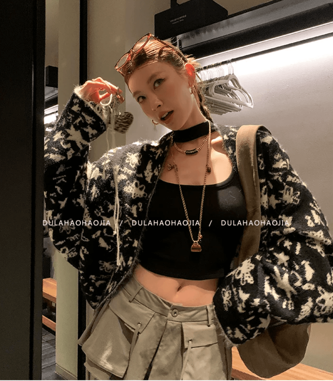dula 좋은 홈 예일 대학 오래된 일지 양면 제직 양면 착용 자카드 스웨터 여성 코트 가을 와이드 부드러운 찹쌀 맨위 상세 이미지 5