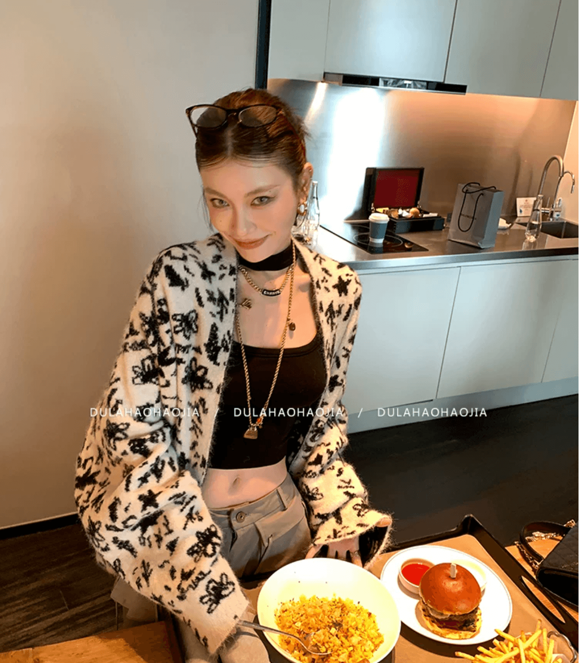 dula 좋은 홈 예일 대학 오래된 일지 양면 제직 양면 착용 자카드 스웨터 여성 코트 가을 와이드 부드러운 찹쌀 맨위 상세 이미지 7