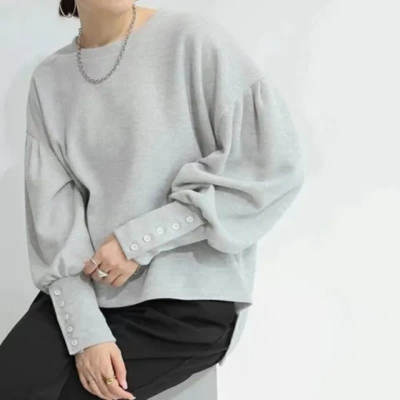 국경 간 대외 무역 일본과 한국 부서 루즈핏 라운드 넥 벌룬 소매 후드티 여성 가을 겨울 디자인 센스 단색 캐주얼 다용도 맨위 이미지 5