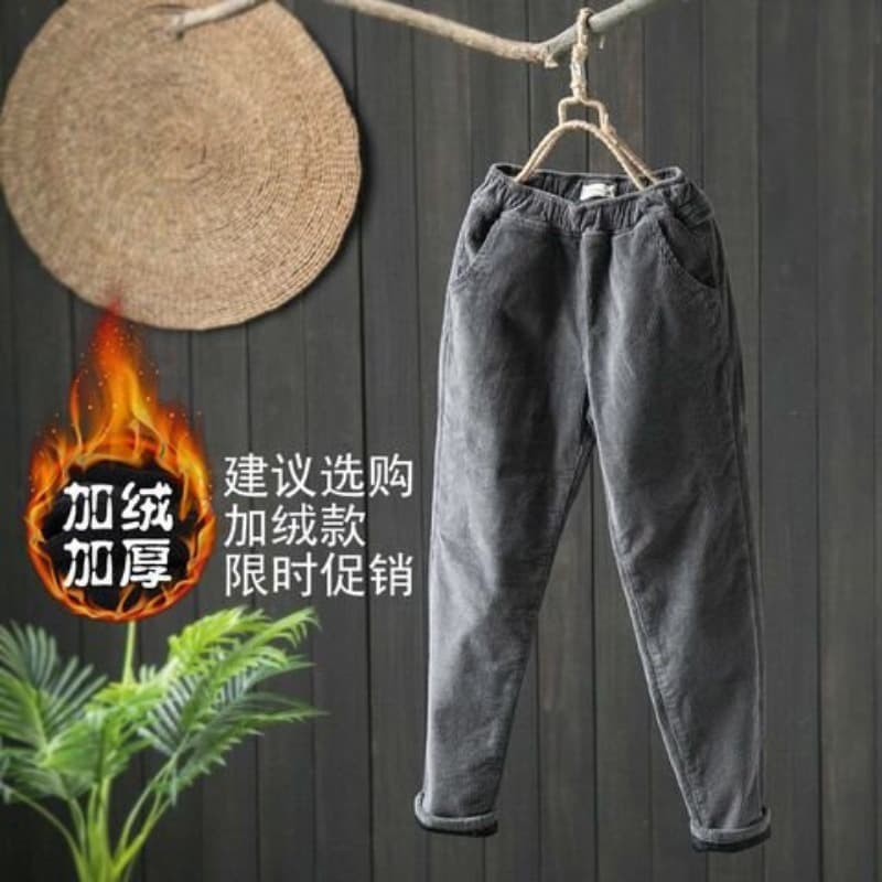 털이 있고 두꺼운 캐주얼 하렘 바지 긴 바지 코듀로이 가을 겨울철 새로운 문예 레트로 미니멀리즘 따뜻한 바지 아이들 이미지 5