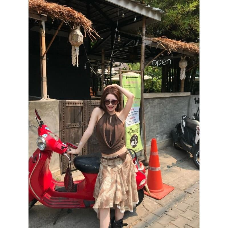 아메리칸 핫걸 휴가 바람 행침 목 캐미솔 여름 외출용 디자인 센스 자이언트 잘 생긴 민소매 아름다움 뒤쪽에 의류 이미지 3