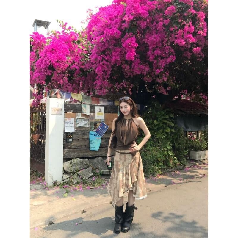 아메리칸 핫걸 휴가 바람 행침 목 캐미솔 여름 외출용 디자인 센스 자이언트 잘 생긴 민소매 아름다움 뒤쪽에 의류 이미지 4