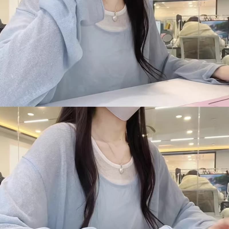 한 부서 고유 한 Chic 슈퍼 잘 생긴 맨위 스택 착용 캐미솔 외부 가져 가라. 긴팔 자외선 차단 블라우스 가짜 2 피스 슈트 여름 상세 이미지 7