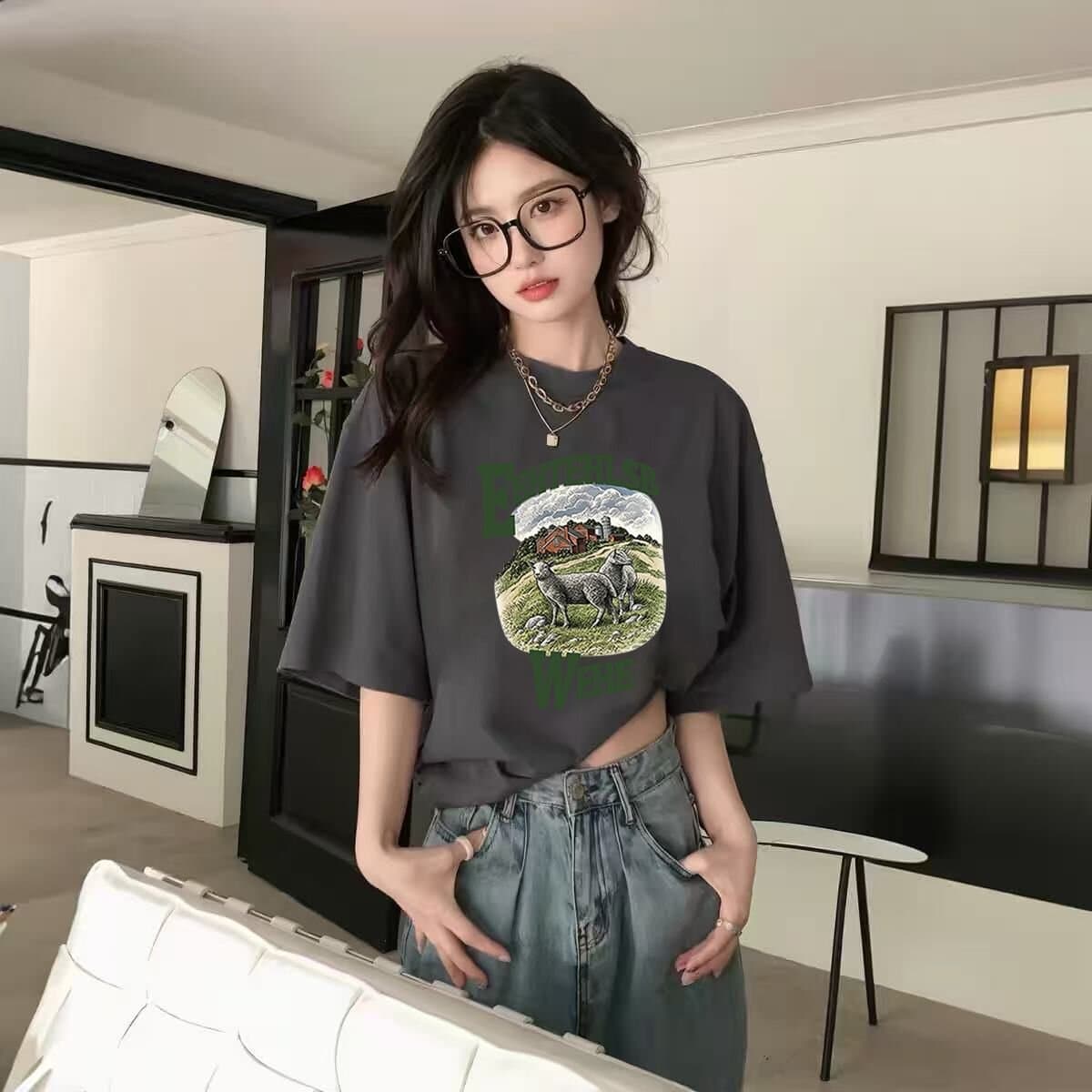 아메리칸 레트로 반팔 티셔츠 여성 2026 새로운 여름 ins 조수 브랜드 디자인 센스 프린트 루즈핏 맨위 서비스 상세 이미지 6