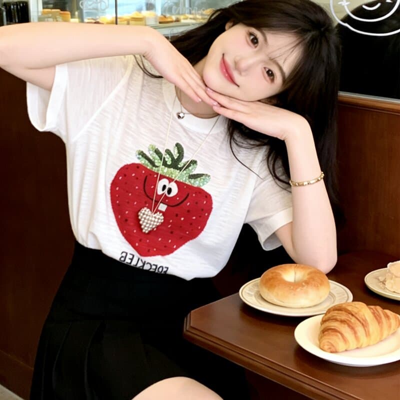 대나무 마디 면 반팔 긍정적 인 어깨 티셔츠 여성 여름 빅 사이즈 루즈핏 슬림해 보이는 표지 배 자이언트 잘 생긴 순면 맨위 상세 이미지 3