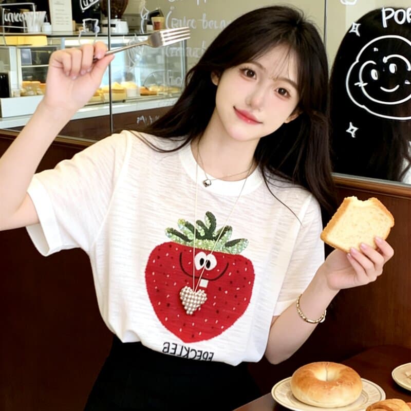 대나무 마디 면 반팔 긍정적 인 어깨 티셔츠 여성 여름 빅 사이즈 루즈핏 슬림해 보이는 표지 배 자이언트 잘 생긴 순면 맨위 상세 이미지 4