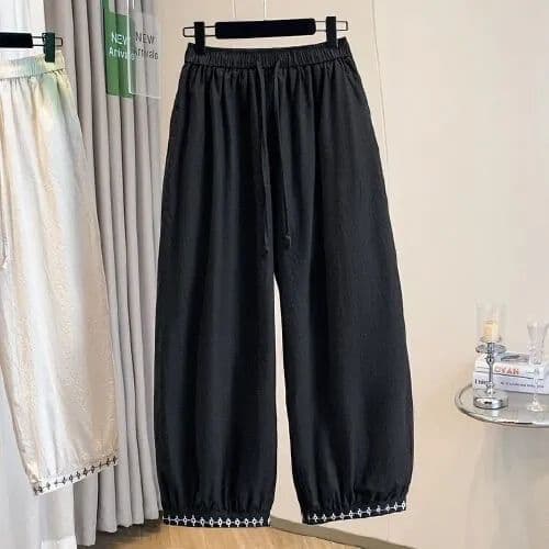 면 린넨 랜턴 와이드 레깅스 바지 여름 8 점 캐주얼 바지 2026 새로운 자수 바지 루즈핏 무 하렘 바지 상세 이미지 10