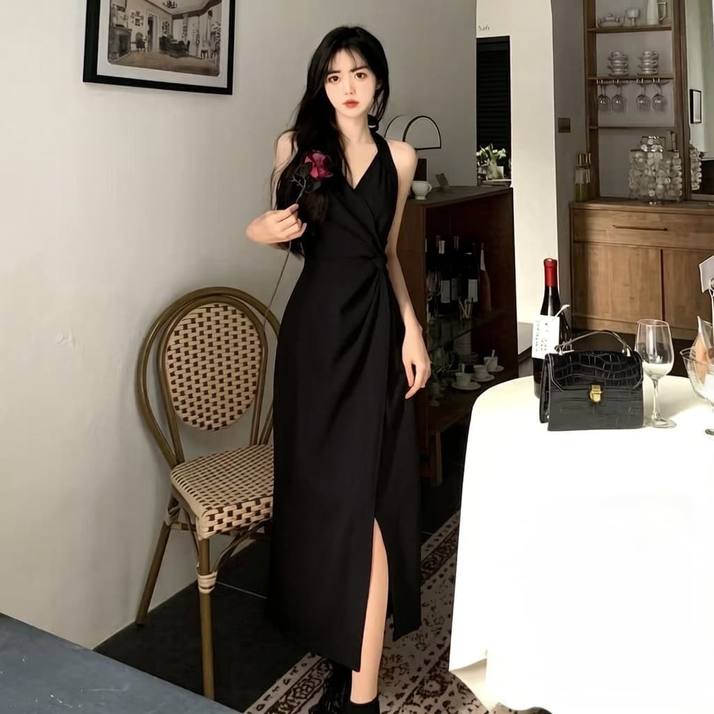새로운 중식 행침 목 여성 드레스 2026 여름 새로운 품격 디자인 센스 빨간색 슬립 트임 롱 스커트 여성 트렌디 상세 이미지 10