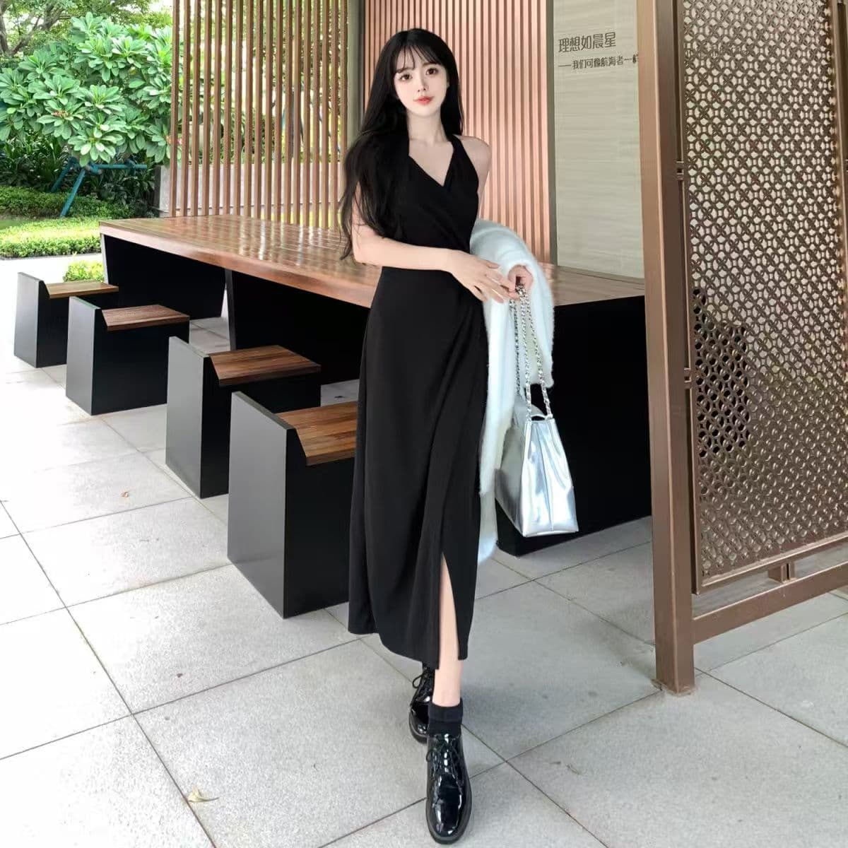 새로운 중식 행침 목 여성 드레스 2026 여름 새로운 품격 디자인 센스 빨간색 슬립 트임 롱 스커트 여성 트렌디 상세 이미지 12