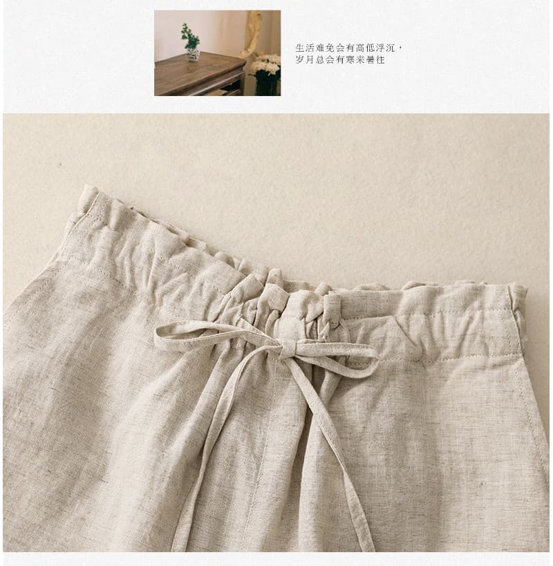 면 린넨 반바지 여성 여름 2026 새로운 외출용 다용도 꽃밭 와이드 레그 팬츠 허리밴드 레이스업 5 점 워크웨어 핫 바지 상세 이미지 4