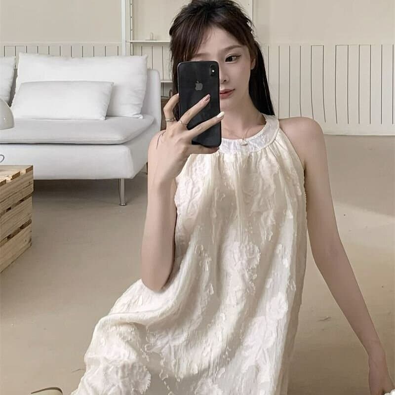 한 부서 행침 목 민소매 여성 드레스 여름 2026 새로운 고급 센스 자수 루즈핏 중간 길이 패션 치마 상세 이미지 3