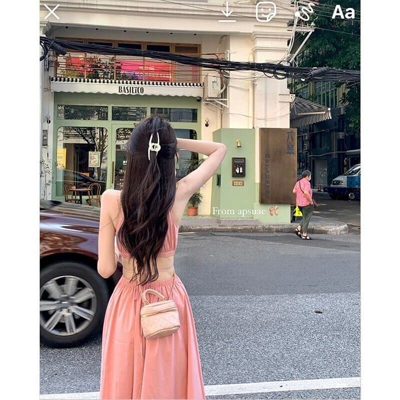 행침 목 슬립 드레스 민소매 여성 여름 홀로우 아웃 이슬 허리 고급 센스 작은 대중 디자인 슬림해 보이는 품격 길다 치마 이미지 5
