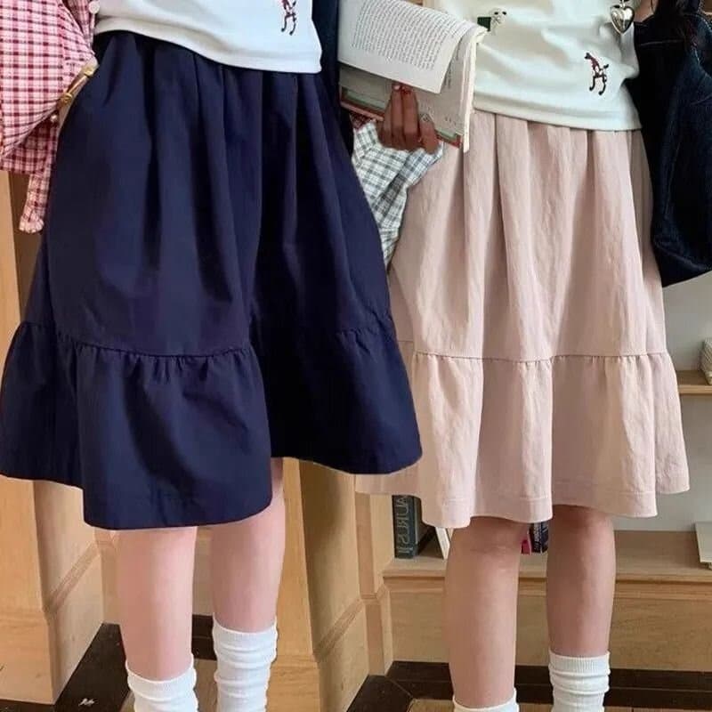 일본식 해군 슬림해 보이는 반신 스커트 여성 학원 스타일 허리밴드 A라인 스커트 캐주얼 다용도 있음 주머니 중간 길이 스커트 이미지 5