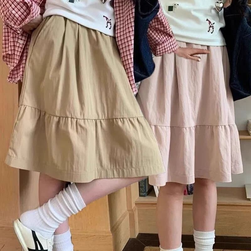 일본식 해군 슬림해 보이는 반신 스커트 여성 학원 스타일 허리밴드 A라인 스커트 캐주얼 다용도 있음 주머니 중간 길이 스커트 상세 이미지 5