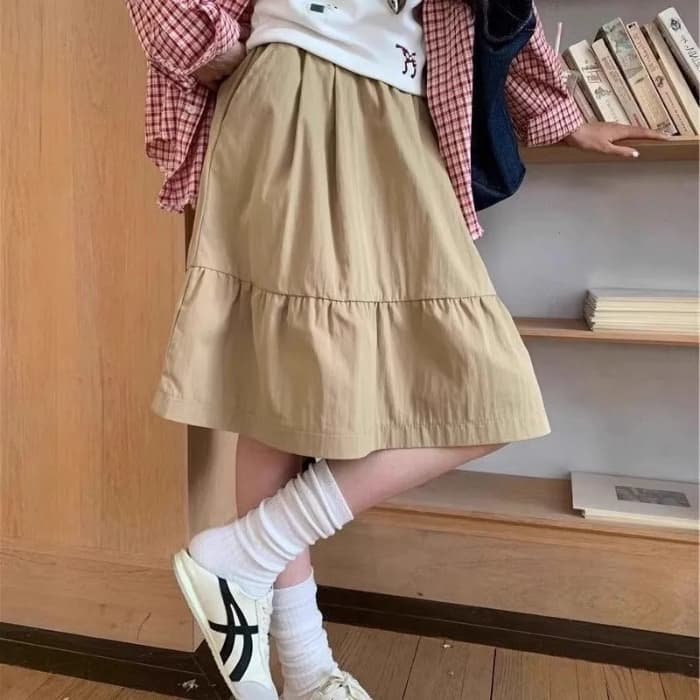 일본식 해군 슬림해 보이는 반신 스커트 여성 학원 스타일 허리밴드 A라인 스커트 캐주얼 다용도 있음 주머니 중간 길이 스커트 상세 이미지 9