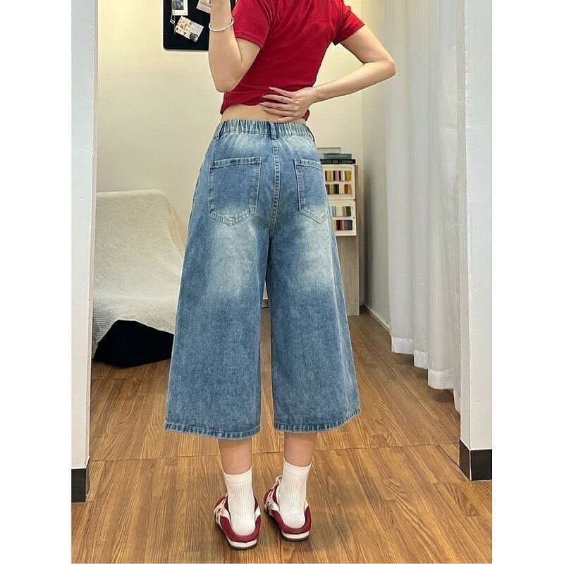만화 강아지 수건 자수 데님 7부 바지 여성 봄 여름 새로운 루즈핏 높음 거리 패션 스트레이트 7부 바지 상세 이미지 3