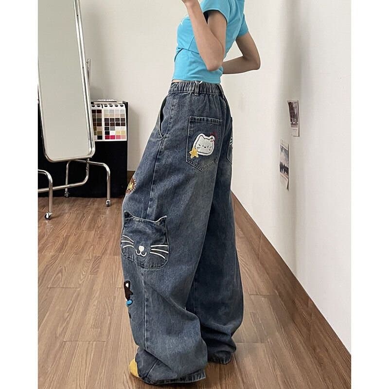 ins 트렌디 작은 대중 개성 넓은 다리 청바지 여성 봄 가을 새로운 하이웨이스트 패션 캐주얼 스트레이트 데님 바지 이미지 3