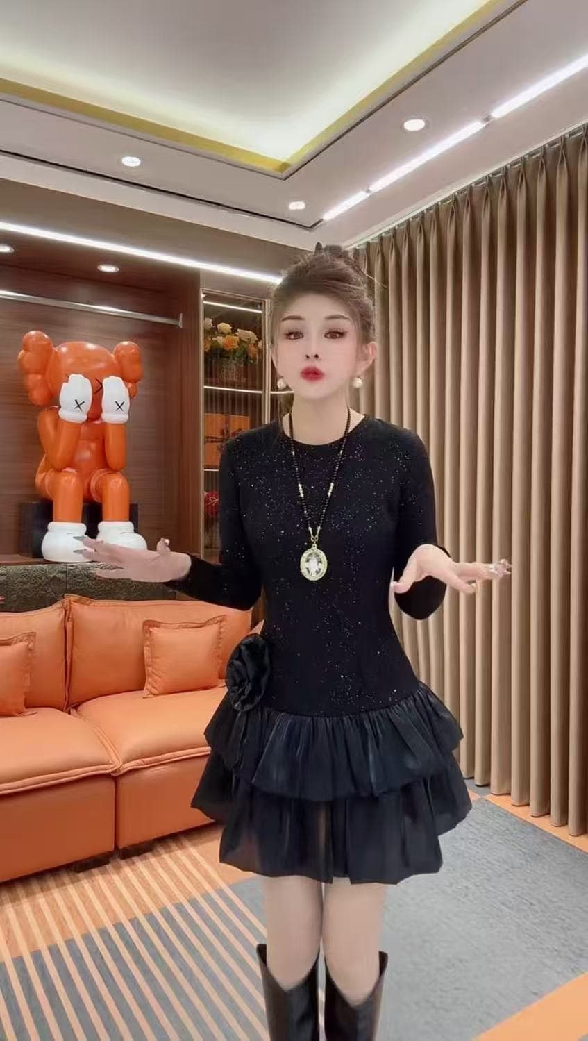 2026 년 가을 겨울 인터넷 유명인 새로운 패션 절묘한 고급 센스 외국 가스 패치워크 디자인 센스 다중 레이어 치마 드레스 상세 이미지 5