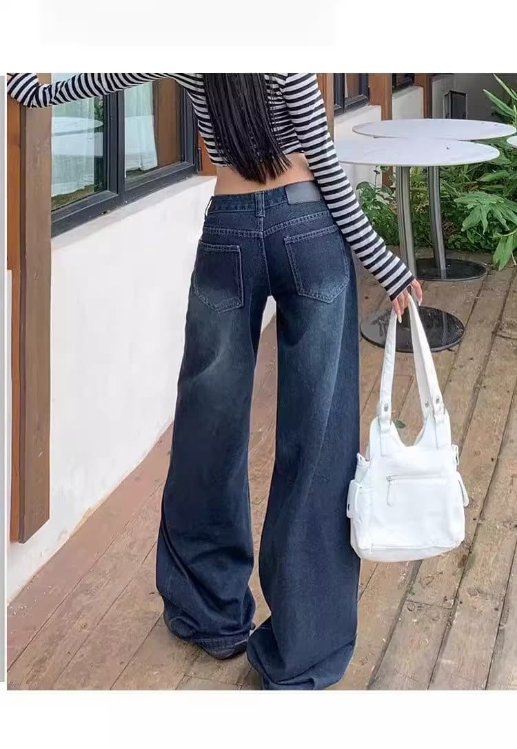 아메리칸 작은 키 진한 파란색 부츠컷 넓은 다리 얇은 스타일 청바지 여성 2026 봄 가을 새로운 레트로 슬림해 보이는 스트레이트 팬츠 상세 이미지 6