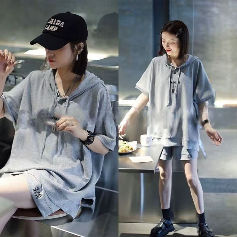 캐주얼 스포츠 슈트 여성 여름 2026 새로운 빅 사이즈 여성 의류 지방 mm 루즈핏 슬림해 보이는 표지 고기 반팔 투피스 세트 상세 이미지 5