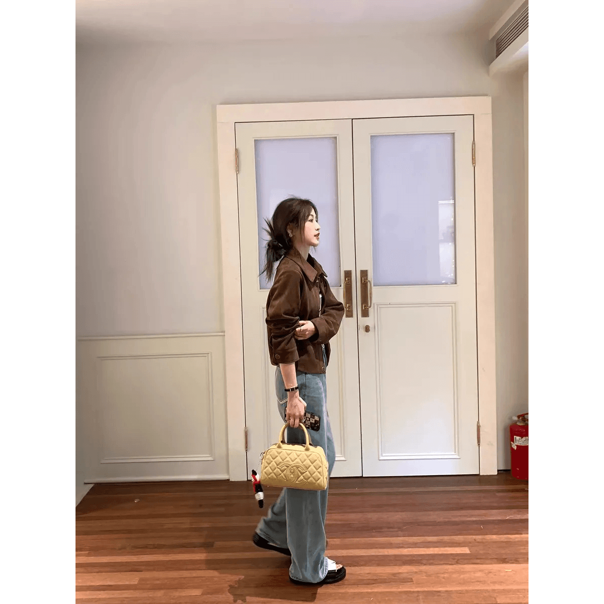 아름다움 라드. 착용 가져 가라. 커피 색상 스웨이드 짧은 여성 코트 가을 겨울 작은 키 한 부서 루즈핏 캐주얼 레트로 가죽 재킷 재킷 이미지 5