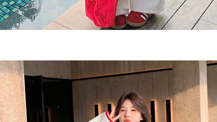 지금 지금 캐주얼 운동 바람 세트 계절 한 부서 느긋한 바람 하프 지퍼 후드티 와이드 레그 팬츠 임산부 투피스 세트 상세 이미지 53