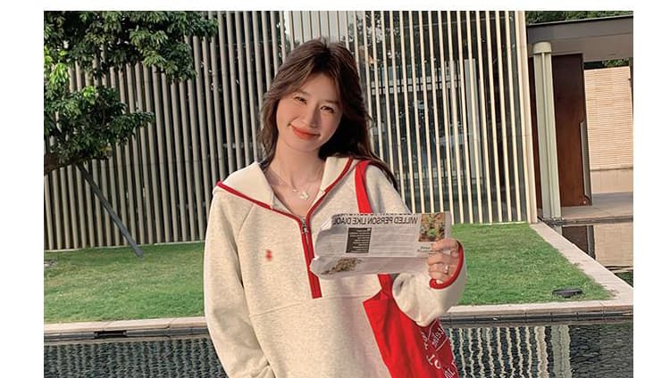 지금 지금 캐주얼 운동 바람 세트 계절 한 부서 느긋한 바람 하프 지퍼 후드티 와이드 레그 팬츠 임산부 투피스 세트 상세 이미지 70