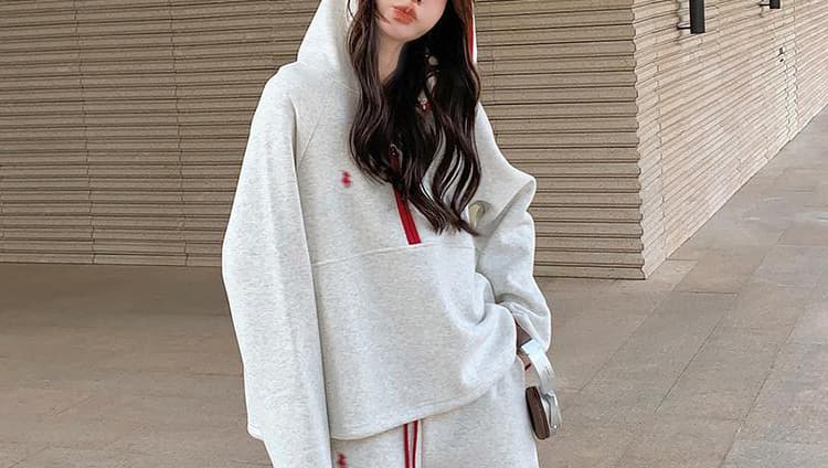 지금 지금 캐주얼 운동 바람 세트 계절 한 부서 느긋한 바람 하프 지퍼 후드티 와이드 레그 팬츠 임산부 투피스 세트 상세 이미지 76