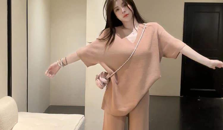 지금 지금 출산 착용 2026 여름 신제품 부드러운 느긋한 바람 반팔 맨위 넓은 다리 길이 바지 캐주얼 투피스 세트 상세 이미지 23