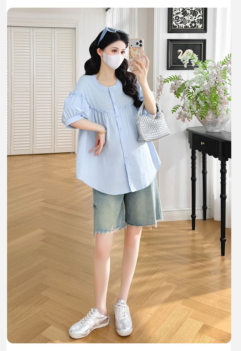 지금 지금 실사 여름 새로운 임산부 한국 스타일 패치워크 루즈핏 인형 셔츠 맨위 상세 이미지 14