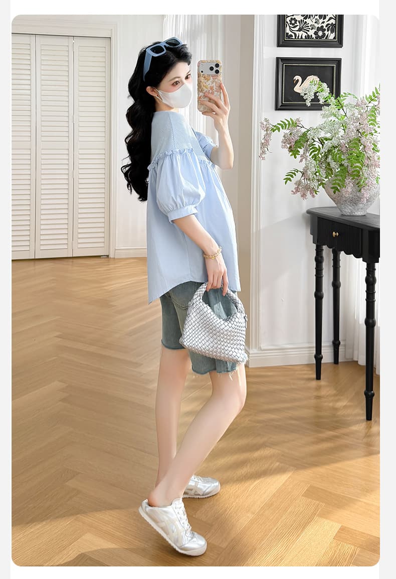 지금 지금 실사 여름 새로운 임산부 한국 스타일 패치워크 루즈핏 인형 셔츠 맨위 상세 이미지 18