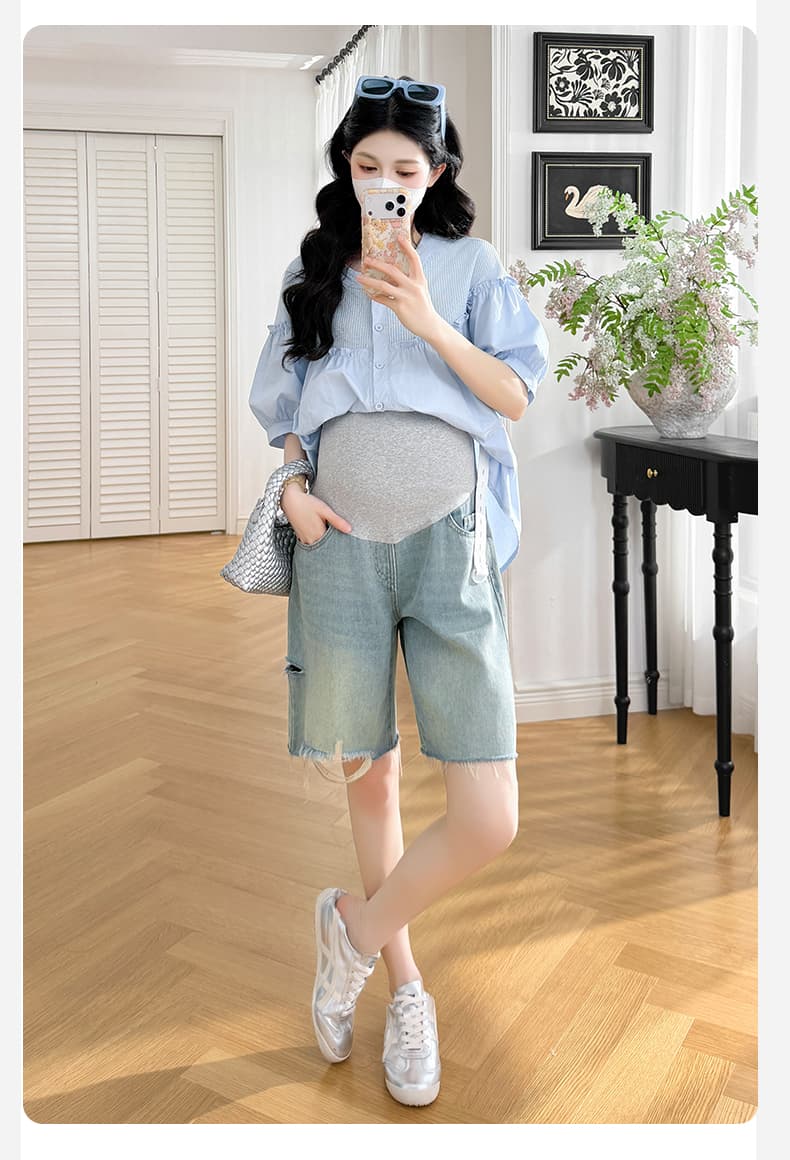 지금 지금 실사 여름 새로운 임산부 한국 스타일 패치워크 루즈핏 인형 셔츠 맨위 상세 이미지 21