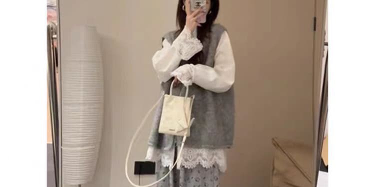 지금 지금 출산 착용 가을 회색 니트 베스트 오픈 가디건 외부 스웨터 조끼 스택 착용 홀로우 아웃 셔츠 3종 세트 상세 이미지 19